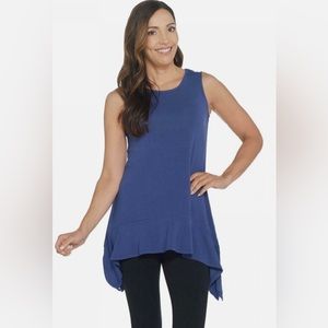 Softwear Stretch Handkerchief Hem Ruffle Tank Top XL ~ Cuddl Duds A310280 Blue